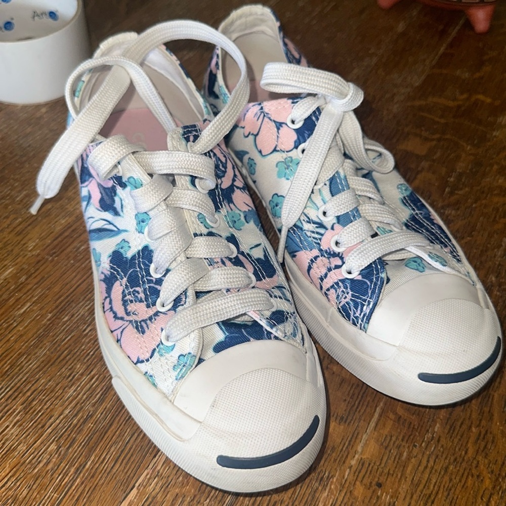 Converse 7.5 Jack Purcell Floral Print Sneakers Shoes